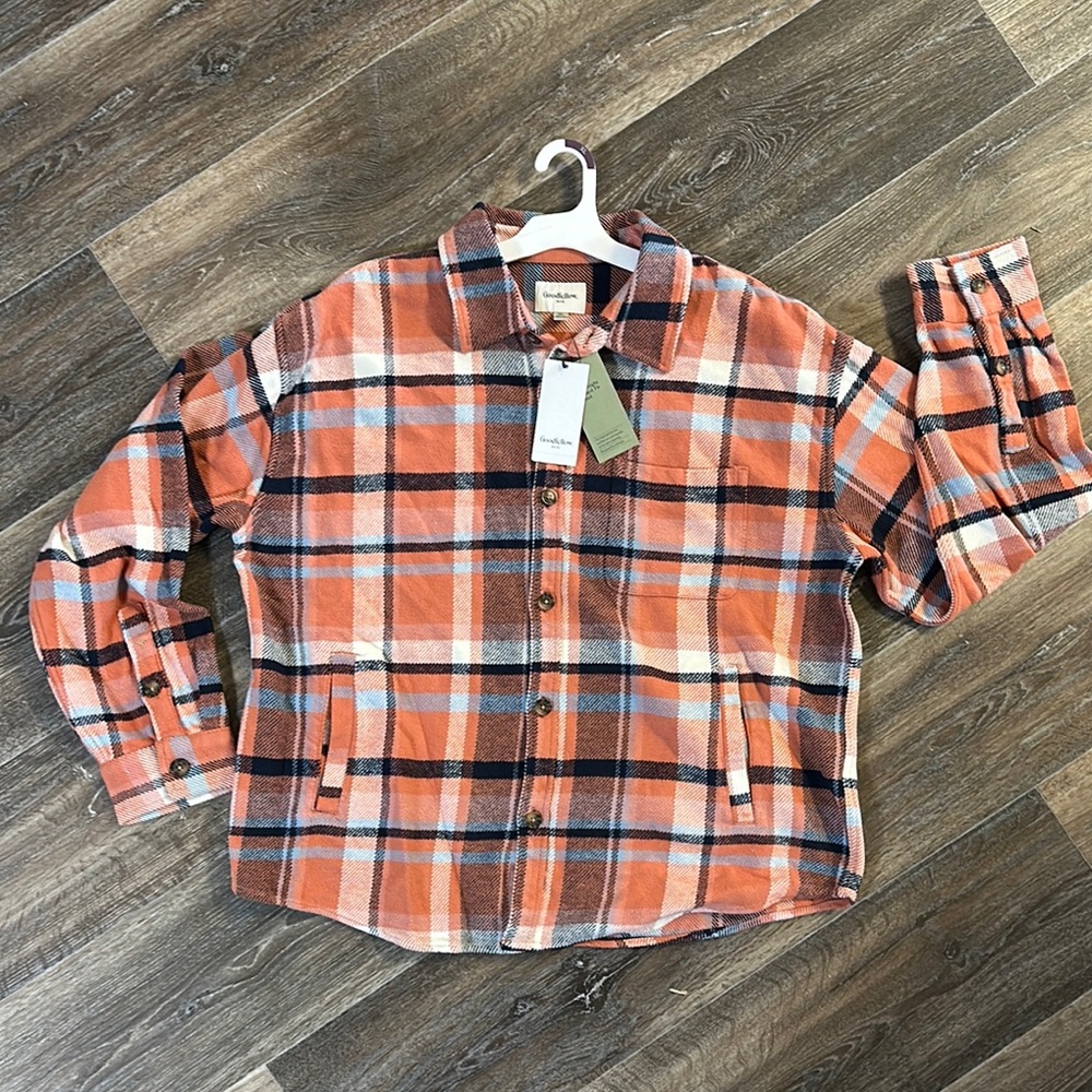 Goodfellow & Co Orange Plaid Heavyweight Button-Up Flannel Shirt Jacket size XL